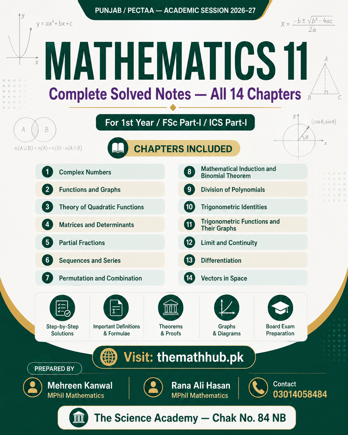 Mathematics 11 Complete Solved Notes — All 14 Chapters poster