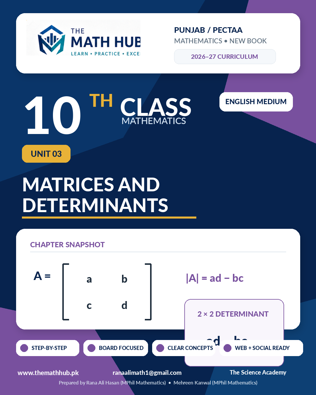 10th Class Math Unit 3 Matrices and Determinants solved notes Punjab PECTAA English Medium