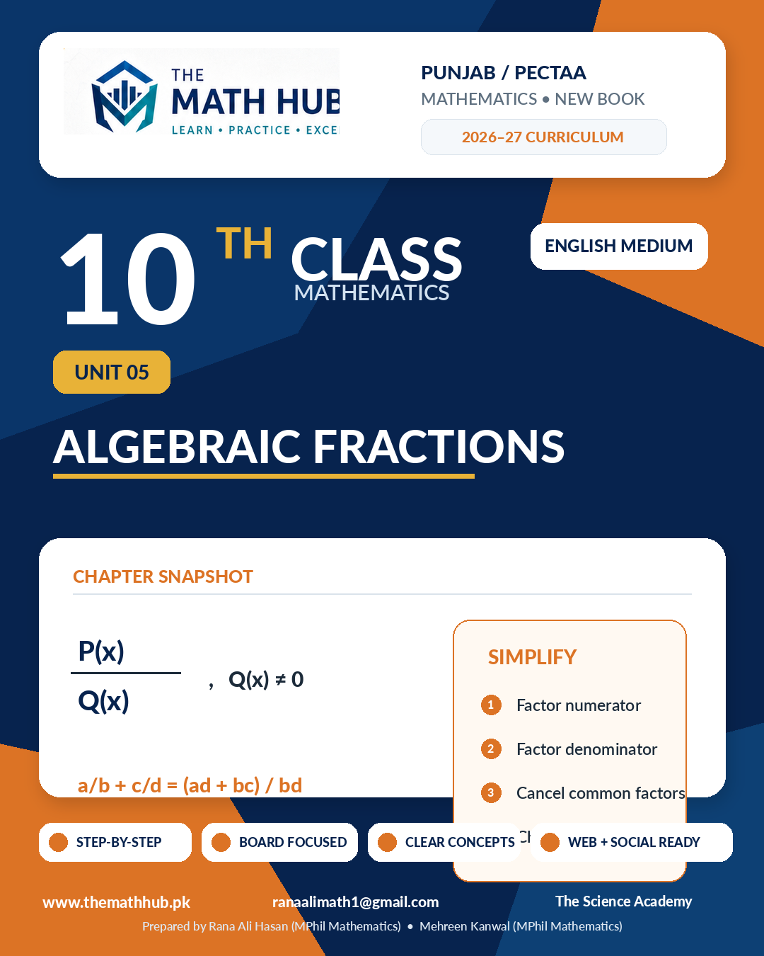 10th Class Math Unit 5 Algebraic Fractions solved notes Punjab PECTAA English Medium
