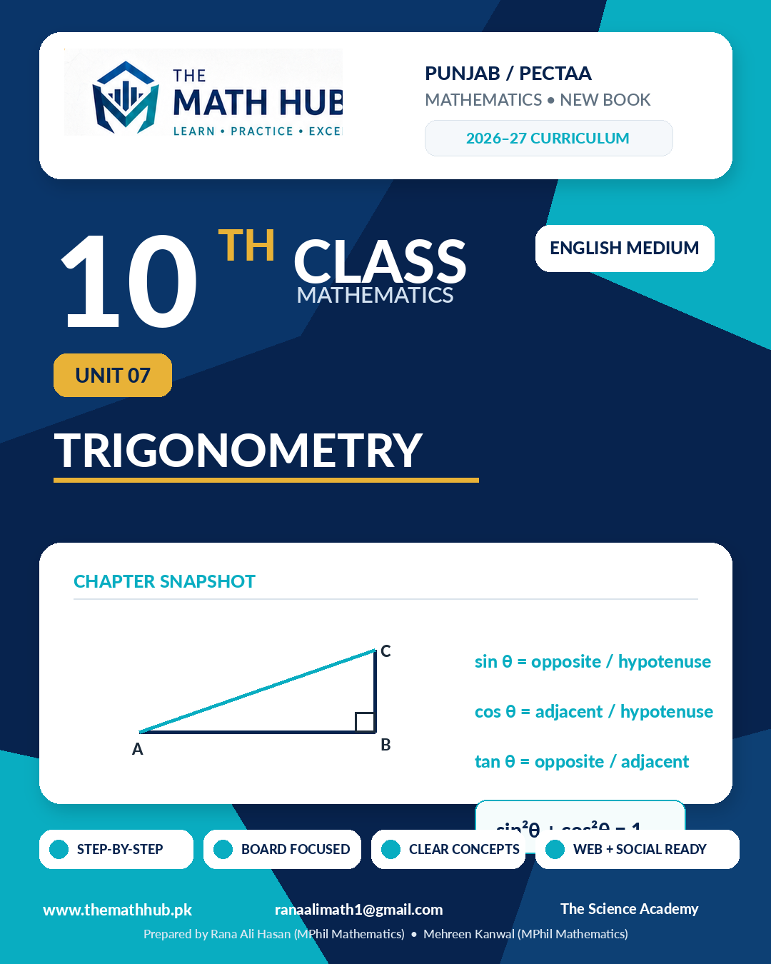 10th Class Math Unit 7 Trigonometry solved notes Punjab PECTAA English Medium