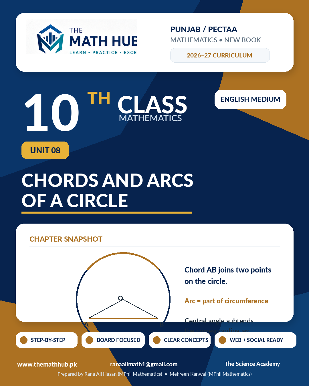 10th Class Math Unit 8 Chords and Arcs of a Circle solved notes Punjab PECTAA English Medium