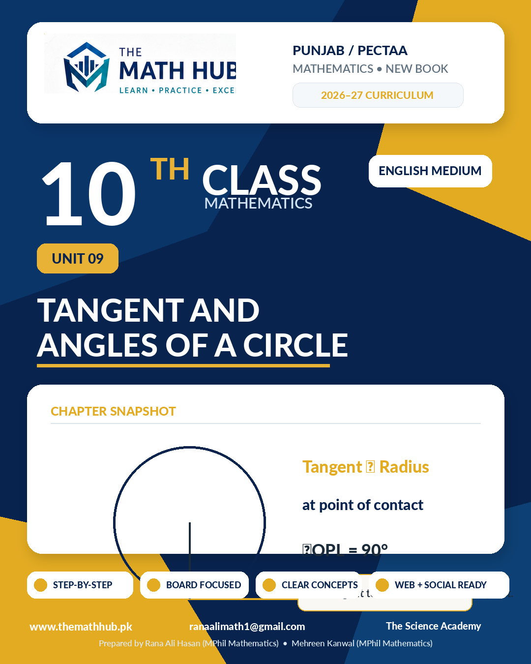 10th Class Math Unit 9 Tangent and Angles of a Circle solved notes Punjab PECTAA English Medium